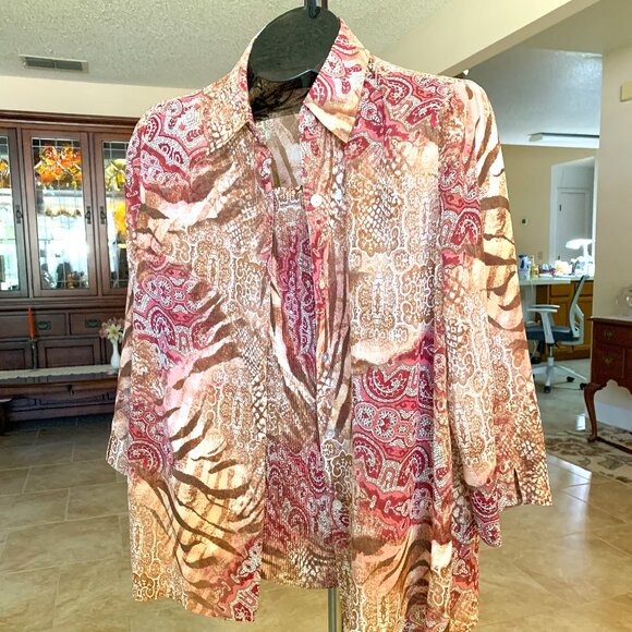 NWOT Alfred Dunner 2 in 1 Paisley Brown and Pink Blouse with Tank Top size 12 - Picture 3 of 7